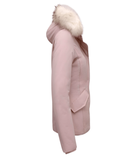 MATOGLA Korte Dames Winterjas met witte Echte Bontkraag – Roze