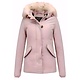 Korte Dames Winterjas met witte Echte Bontkraag – Roze