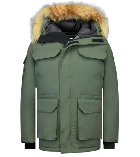 Beluomo Lange Parka jas Heren  – Met Bontkraag  – Groen