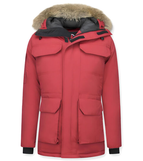 Beluomo Heren Winterjas  – Met Bontkraag  – Rood