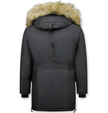 JUST KEY Winterjassen - Heren Winterjas Lang - Kunstkraag - Parka JK - Zwart