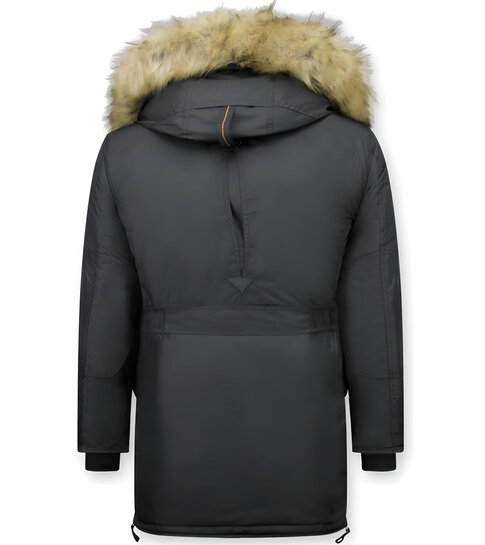 JUST KEY Winterjassen - Heren Winterjas Lang - Kunstkraag - Parka JK - Zwart