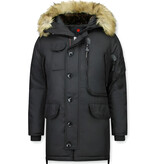 JUST KEY Winterjassen - Heren Winterjas Lang - Kunstkraag - Parka JK - Zwart