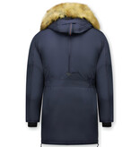 JUST KEY Lange Winterjassen Heren met Bontkraag - Extra lang - Blauw