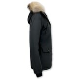 W  Collection Halflange Dames Winterjas met Bontkraag – Zwart