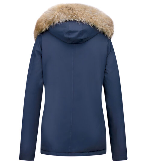 TheBrand Korte Dames Winterjas – Met Bontkraag – Blauw