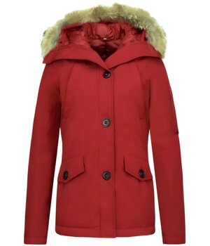 TheBrand Winterjassen - Dames Winterjas Canada Kort - Bontkraag - Rood