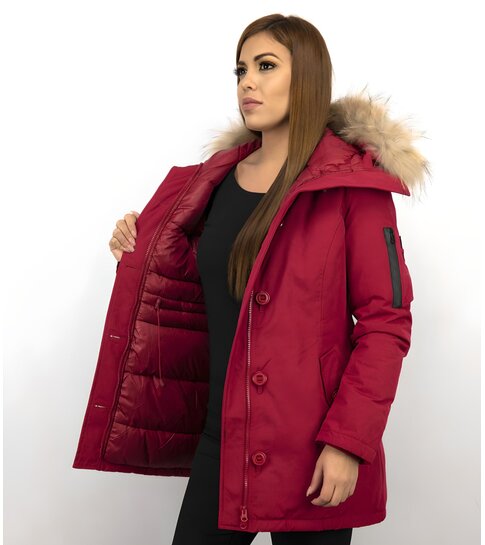 TheBrand Lange Parka Jas Dames – Met Bontkraag – Rood