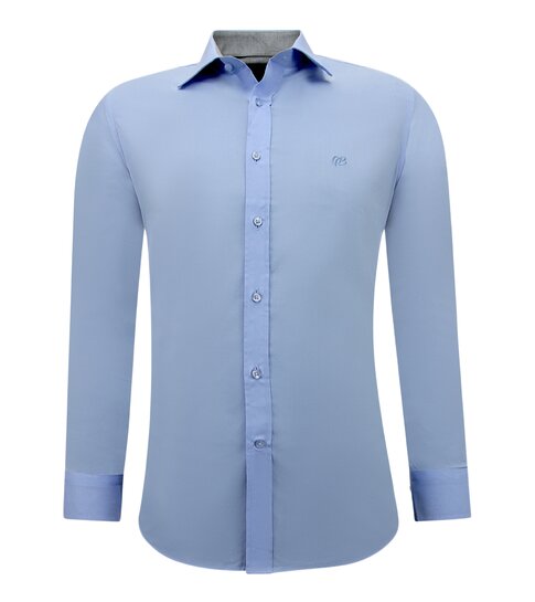 Gentile Bellini Business Heren Overhemden Lange Mouw - Slim Fit Blouse Stretch - Blauw