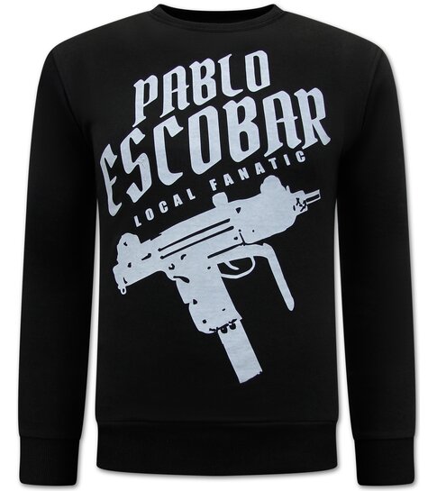 Local Fanatic Pablo Escobar Uzi Opdruk Heren  Sweater - Zwart