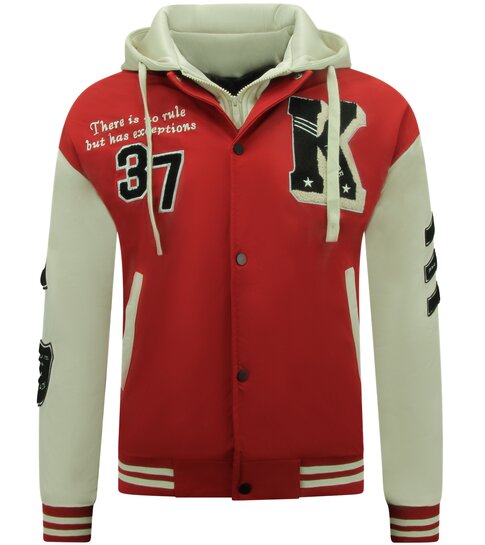 ENOS Oversized  College Jack Heren met Capuchon - 8630 - Rood