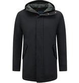 ENOS Luxe Halflange Parka Heren met Capuchon - Zwart