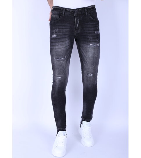 Local Fanatic Stonewash Mannen Jeans Slim Fit met Scheuren - 1096 - Grijs