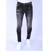 Local Fanatic Heren Slim Fit Stone Wash Jeans met  Gaten -1102 - Grijs