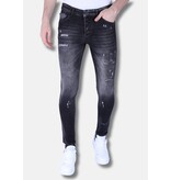 Local Fanatic Heren Slim Fit Stone Wash Jeans met  Gaten -1102 - Grijs