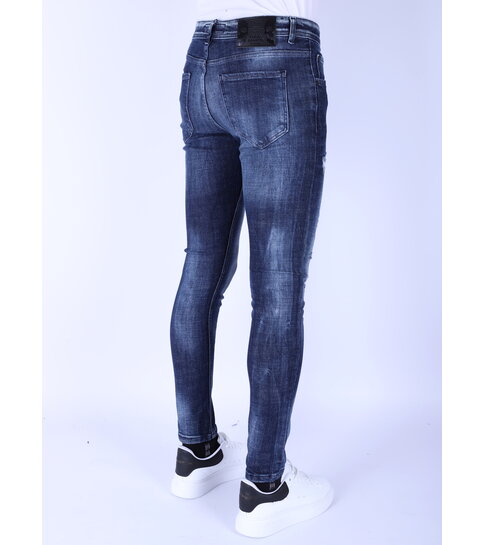 Local Fanatic Donkerblauwe Slim Fit Heren Jeans met  Gaten - 1101 - Blauw