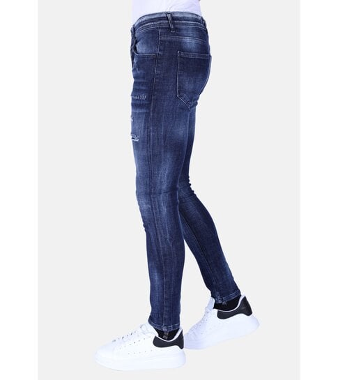 Local Fanatic Donkerblauwe Slim Fit Heren Jeans met  Gaten - 1101 - Blauw