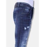 Local Fanatic Donkerblauwe Slim Fit Heren Jeans met  Gaten - 1101 - Blauw