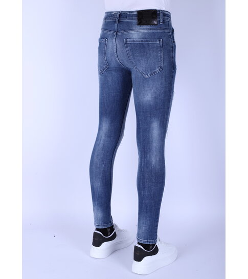 Local Fanatic Heren Denim Jeans Slim Fit met Gebleekte Wassing - 1094 - Blauw