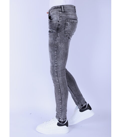 TRUE RISE Spijkerbroek met Gaten Heren Slim Fit -DP-73- Grijs