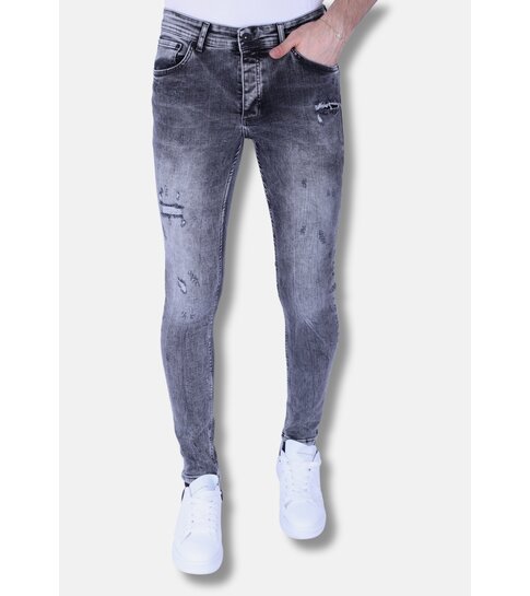 TRUE RISE Spijkerbroek met Gaten Heren Slim Fit -DP-73- Grijs