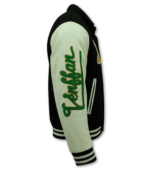 ENOS Geborduurde Vintage Varsity Jacket  Heren Oversized  - 851 - Zwart