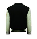 ENOS Geborduurde Vintage Varsity Jacket  Heren Oversized  - 851 - Zwart