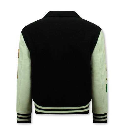 ENOS Geborduurde Vintage Varsity Jacket  Heren Oversized  - 851 - Zwart