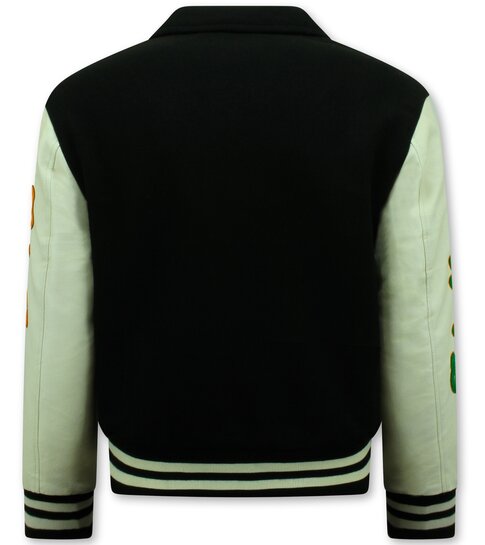 ENOS Geborduurde Vintage Varsity Jacket  Heren Oversized  - 851 - Zwart