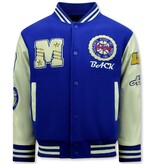 ENOS Vintage Oversized American Baseball Jacket Heren - 7086 - Blauw