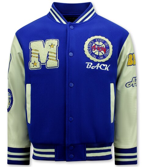 ENOS Vintage Oversized American Baseball Jacket Heren - 7086 - Blauw