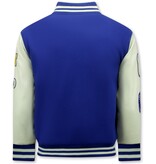 ENOS Vintage Oversized American Baseball Jacket Heren - 7086 - Blauw