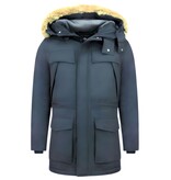 Enos Lange Heren Parka Jas - Met Faux Bontkraag - Blauw