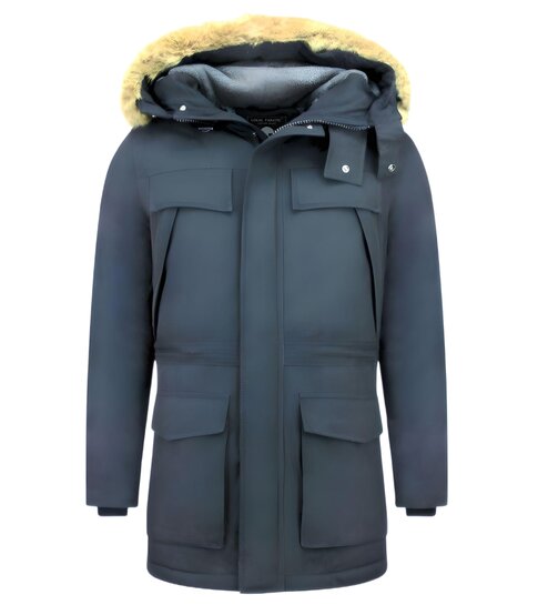 Enos Lange Heren Parka Jas - Met Faux Bontkraag - Blauw