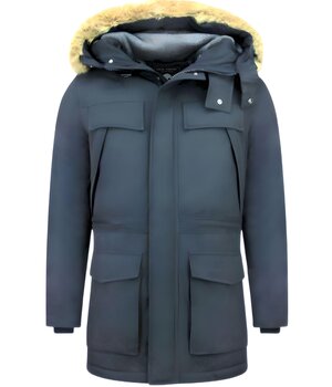 Enos Lange Heren Parka Jas - Met Faux Bontkraag - Blauw