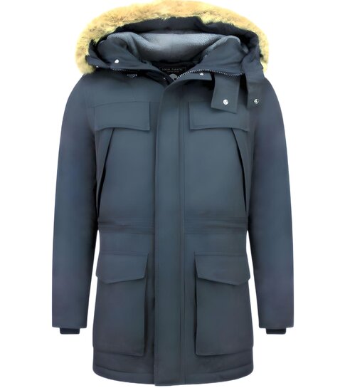 Enos Lange Heren Parka Jas - Met Faux Bontkraag - 891 - Blauw
