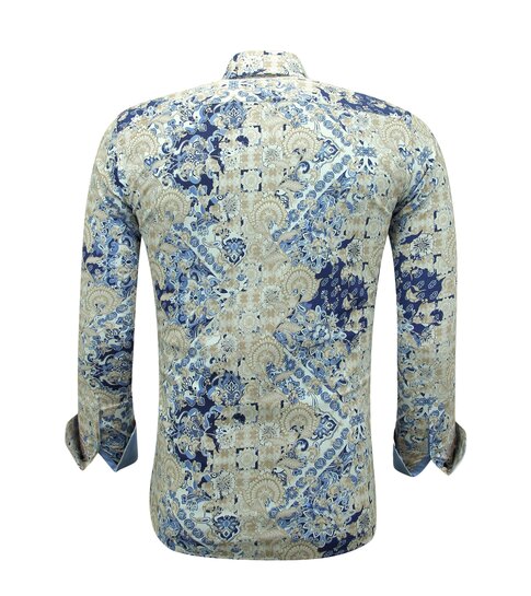 Gentile Bellini Heren Print Overhemden Lange Mouw Slim fit - 3140 - Blauw