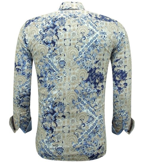 Gentile Bellini Heren Print Overhemden Lange Mouw Slim fit - 3140 - Blauw