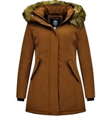 MATOGLA Dames Winterjas met Imitatie Bontkraag - Slim Fit - Bruin