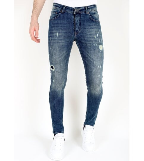 Mario Morato Blauwe Slim Fit Jeans met Scheuren Heren -MM118- Blauw