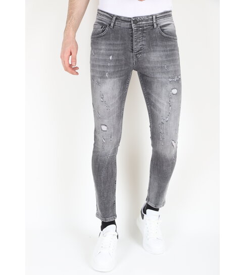 Mario Morato Grijze Heren Slim Fit Spijkerbroek met Scheuren  -MM111