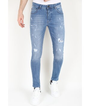 Mario Morato Heren Slim-fit  Spijkerbroek Stonewash met Gaten -MM114- Blauw