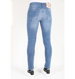 Mario Morato Heren Slim-fit  Spijkerbroek Stonewash met Gaten -MM114- Blauw