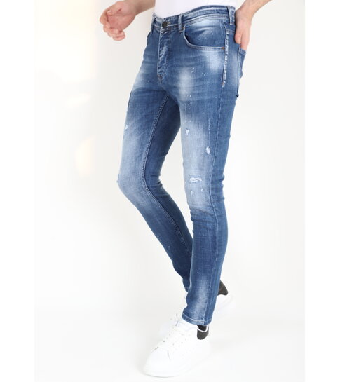 Mario Morato Slim Fit Spijkerbroek Heren  met Verfspatten -MM108  - Blauw