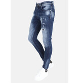Mario Morato Paint Splatter Jeans Mannen Slim Fit met Gaten -MM116- Blauw