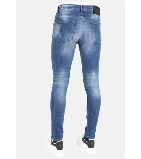 Mario Morato Slim Fit Spijkerbroek Heren  met Verfspatten -MM108  - Blauw