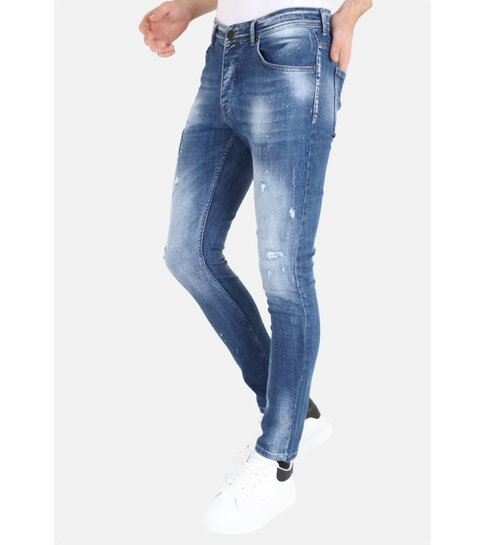 Mario Morato Slim Fit Spijkerbroek Heren  met Verfspatten -MM108  - Blauw