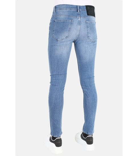 Mario Morato Heren Slim-fit  Spijkerbroek Stonewash met Gaten -MM114- Blauw