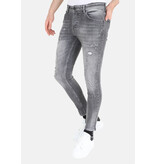 Mario Morato Grijze Heren Slim Fit Spijkerbroek met Scheuren  -MM111