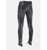 Mario Morato Heren Ripped Biker Jeans met Verfspatten Slim-fit  -MM107- Zwart